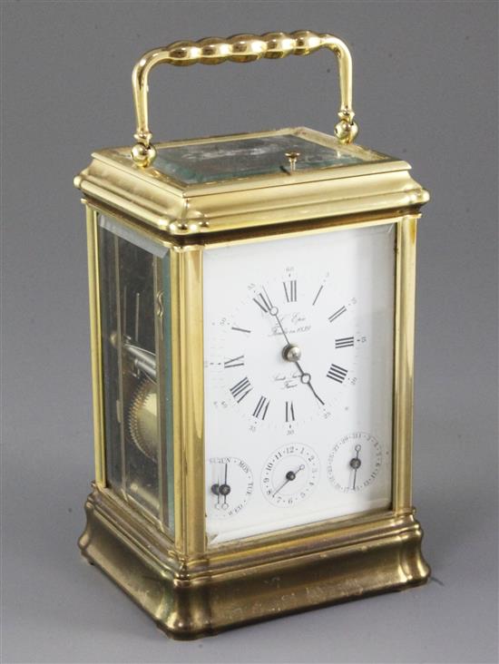 A LEpée lacquered brass hour repeating carriage clock, 6in.